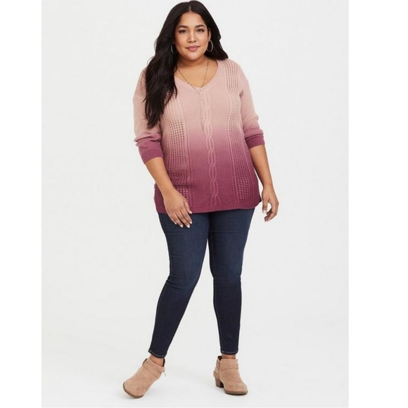 Torrid Blush Ombre V-Neck Dip Dye Tunic Sweater Size pm - Picture 2 of 13